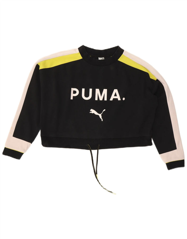 PUMA Womens Oversized Crop Sweatshirt Jumper UK 16 Large Black Colourblock