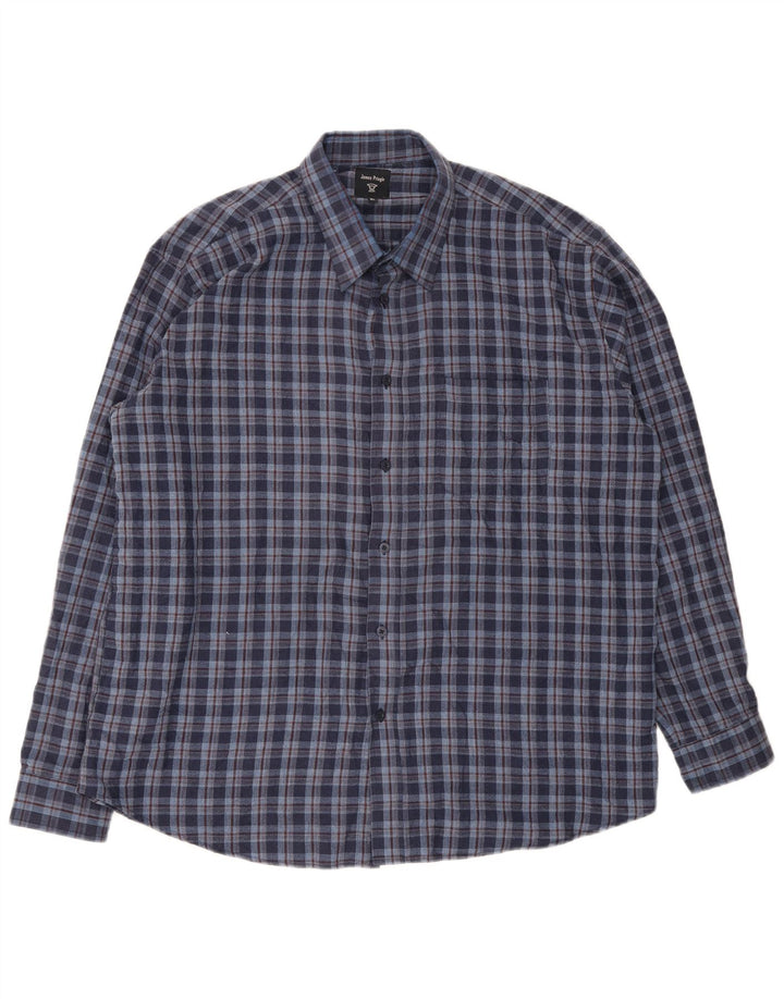 Camisa masculina de flanela James Pringle XL poliéster xadrez azul marinho