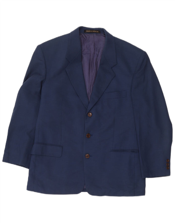 Giacca blazer a 3 bottoni Marks & Spencer da uomo UK 40 viscosa blu medio