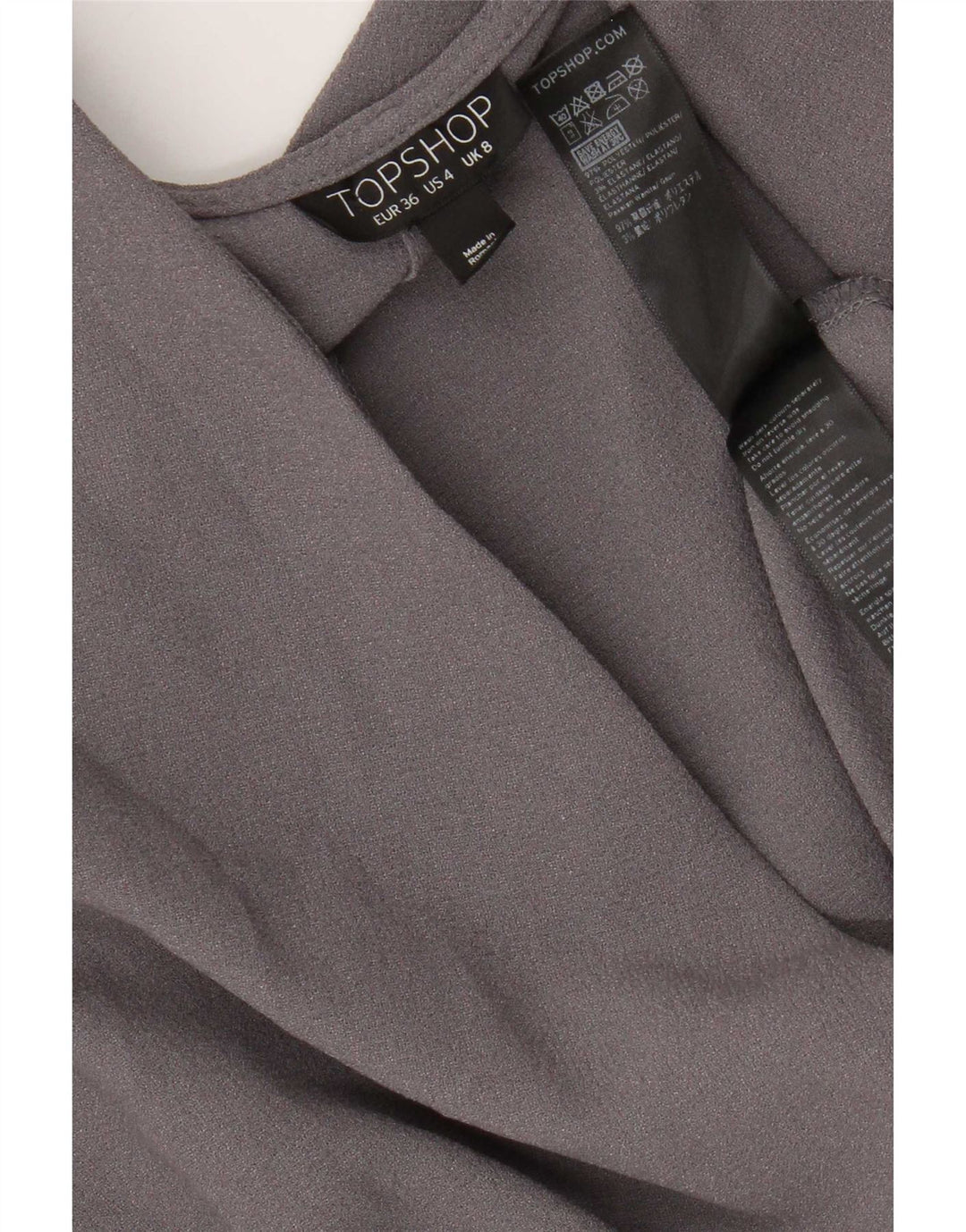 Topshop Damen-Wickelkleid mit Fledermausärmeln, Größe S, Grau, Polyester