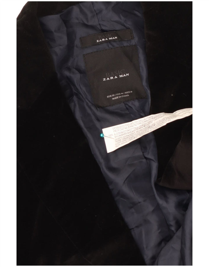 Zara Herre Velvet 2 Button Blazer Jacket EU 40 Medium Sort Bomuld