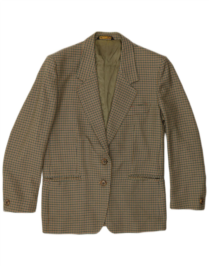 Vintage Damen 2-Knopf-Blazerjacke UK 14 Medium Khaki Houndstooth