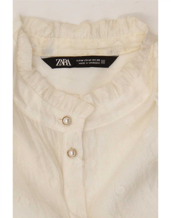 Zara Chemisier transparent à manches 3/4 pour femme UK 14 Blanc moyen