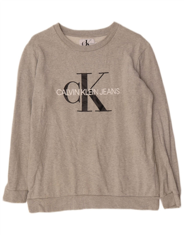 Calvin Klein Jeans Womens Sweatshirt Jumper UK 14 Medium Grey Flecked