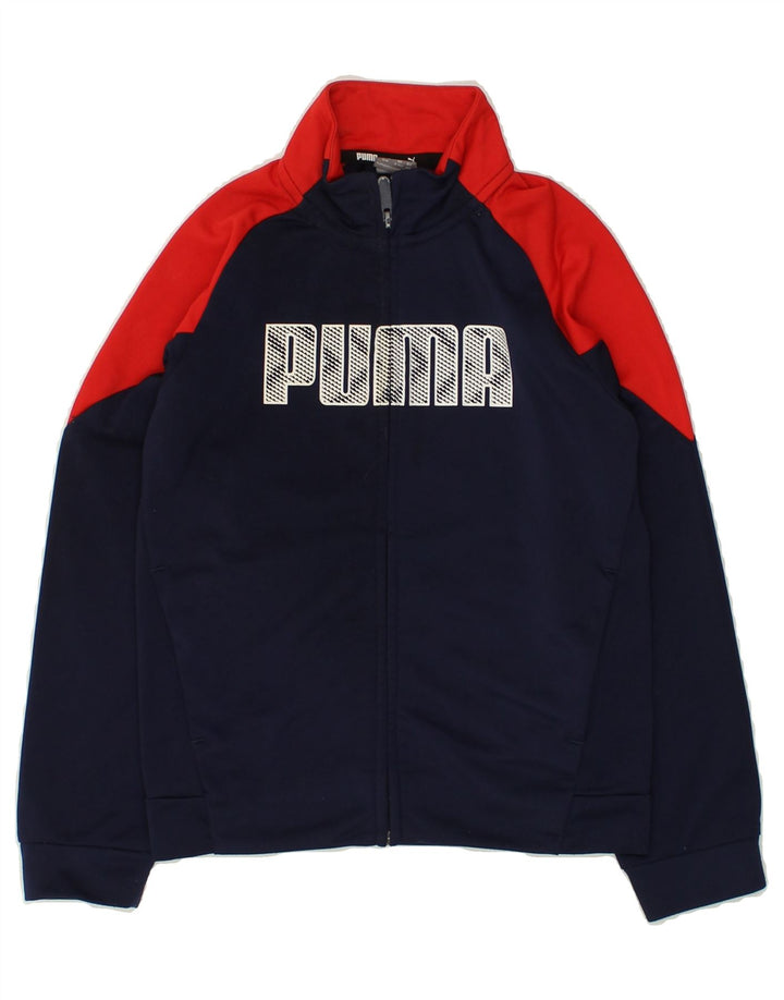 PUMA Boys Graphic Tracksuit Top Jacket 9-10 Years Navy Blue Colourblock | Vintage Puma | Thrift | Second-Hand Puma | Used Clothing | Messina Hembry 