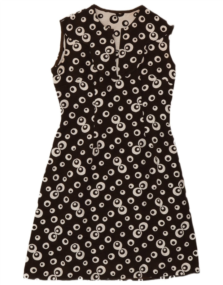 Vintage Womens Abstract Pattern Sleeveless A-Line Dress UK 8 Small Brown
