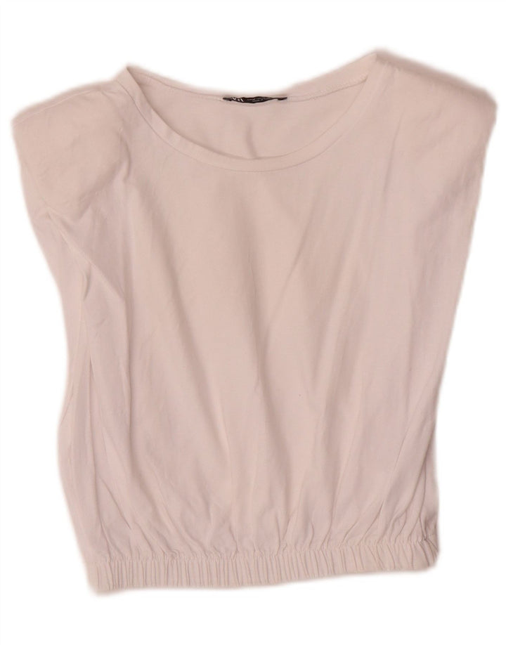 Zara Womens Crop Blouse Top UK 12 Medium White Cotton
