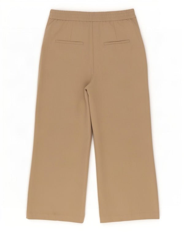 Calça feminina Zara cintura alta com perna larga XS W24 L24 bege viscose