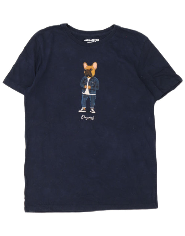 Jack & Jones Mens Slim Fit Graphic T-Shirt Top Large Bleu Marine Coton