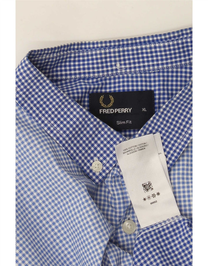 Fred Perry Mens Slim Fit Shirt XL Blue Gingham Cotton
