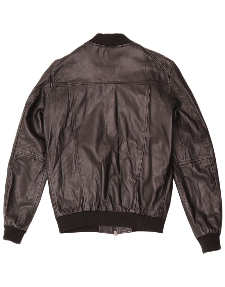 Vintage Mens Bomber Leather Jacket IT 48 Medium Black Leather