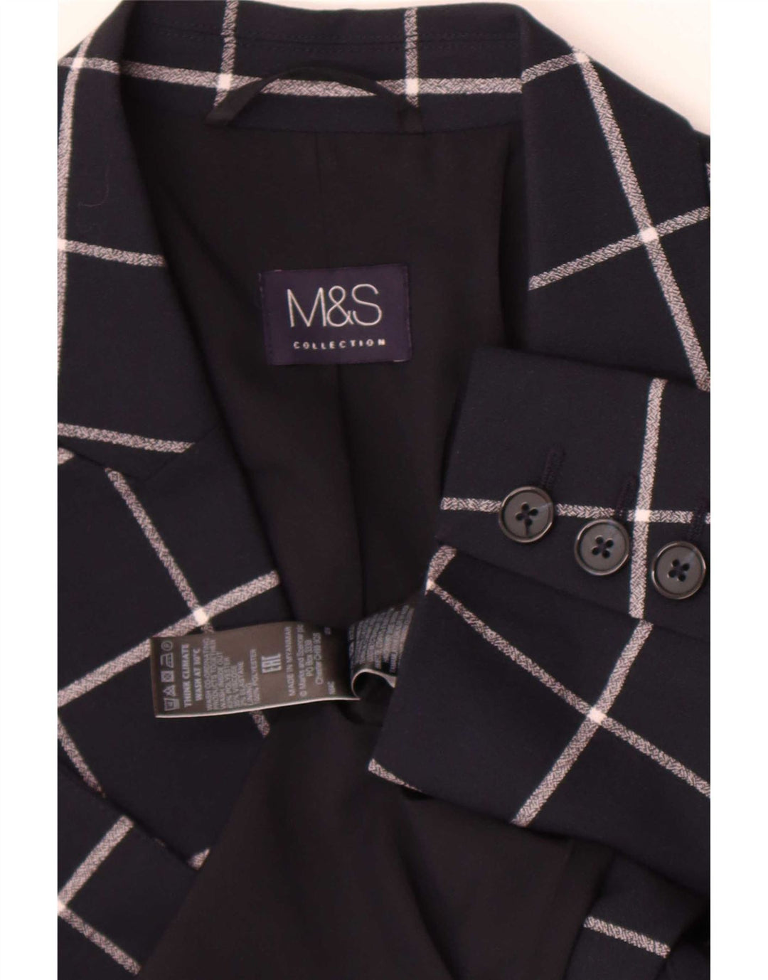 Marks & Spencer Veste blazer pour femme UK 12 Bleu marine moyen à carreaux