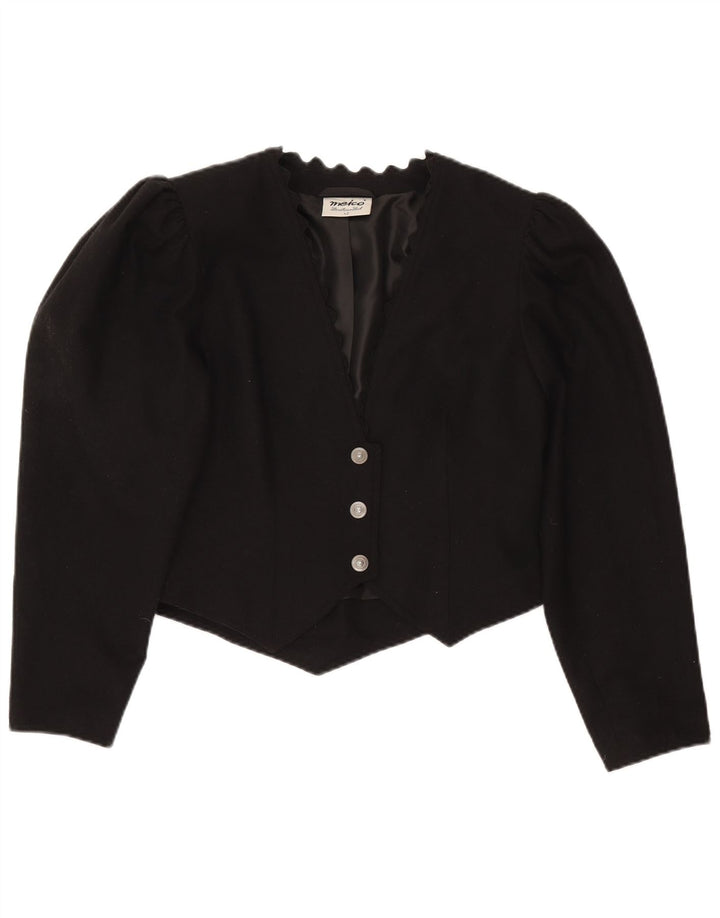 Meico Womens 3 Button Crop Blazer Jacket UK 16 Large Black Polyester