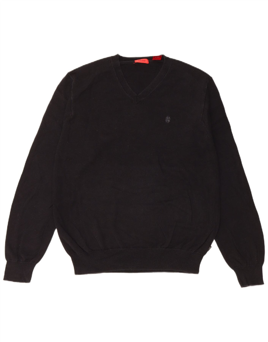 Izod Mens V-Neck Jumper Sweater Medium Black Cotton