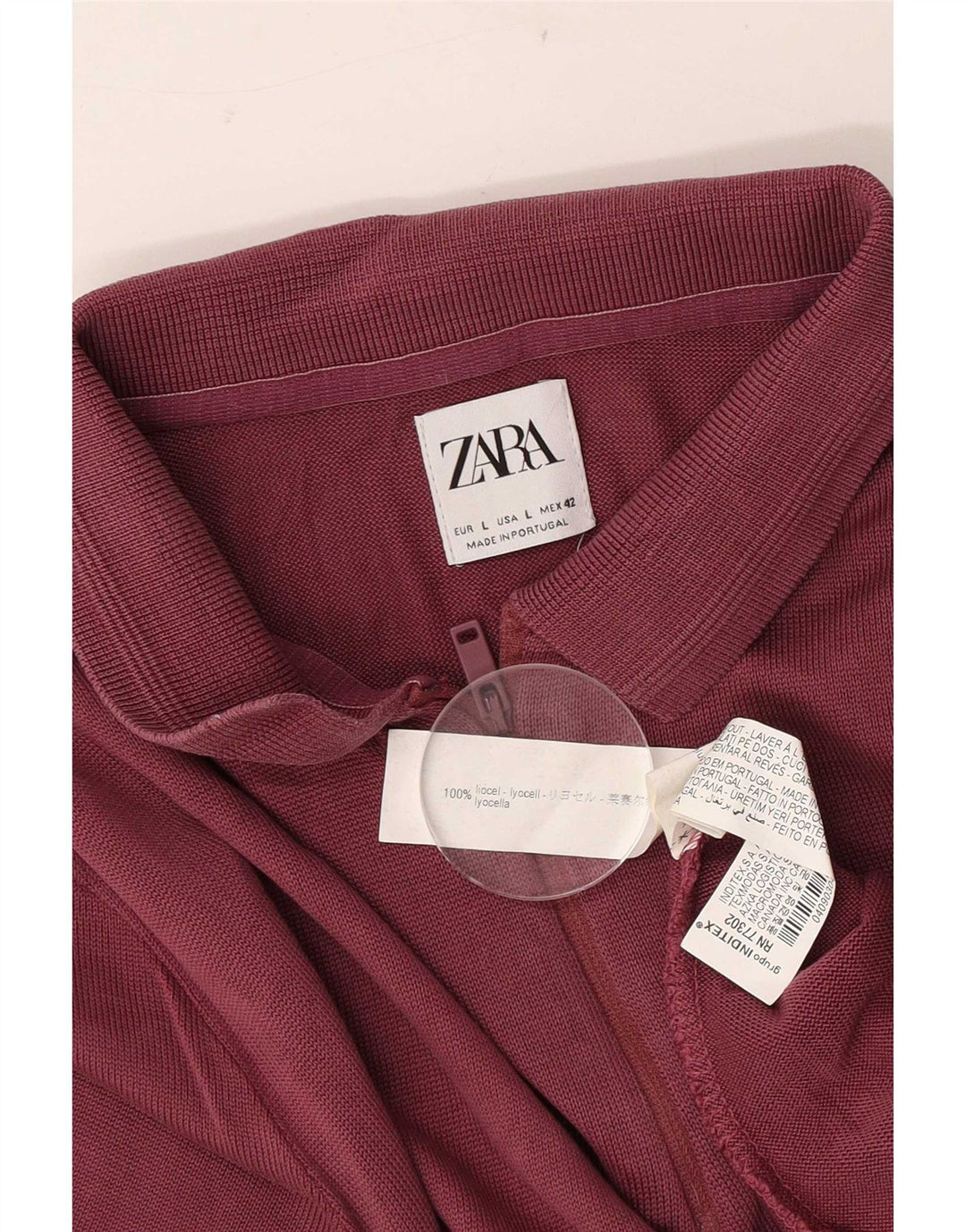 Zara Mens Polo Shirt Large Burgundy Lyocell