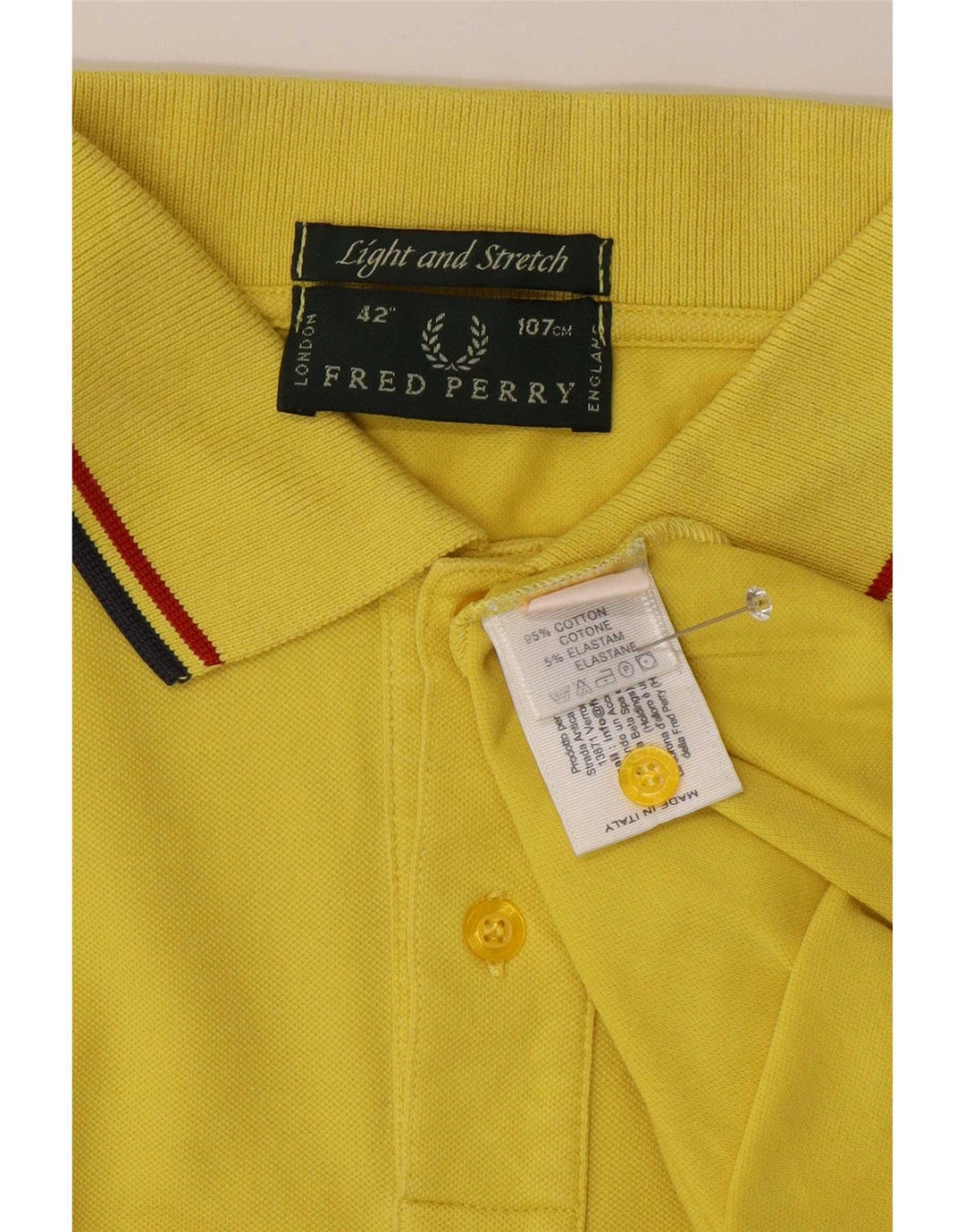 Fred Perry Mens Polo Shirt Medium Yellow Striped Cotton