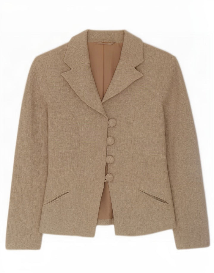 Jaqueta blazer feminina vintage com 4 botões Reino Unido 10 pequena bege