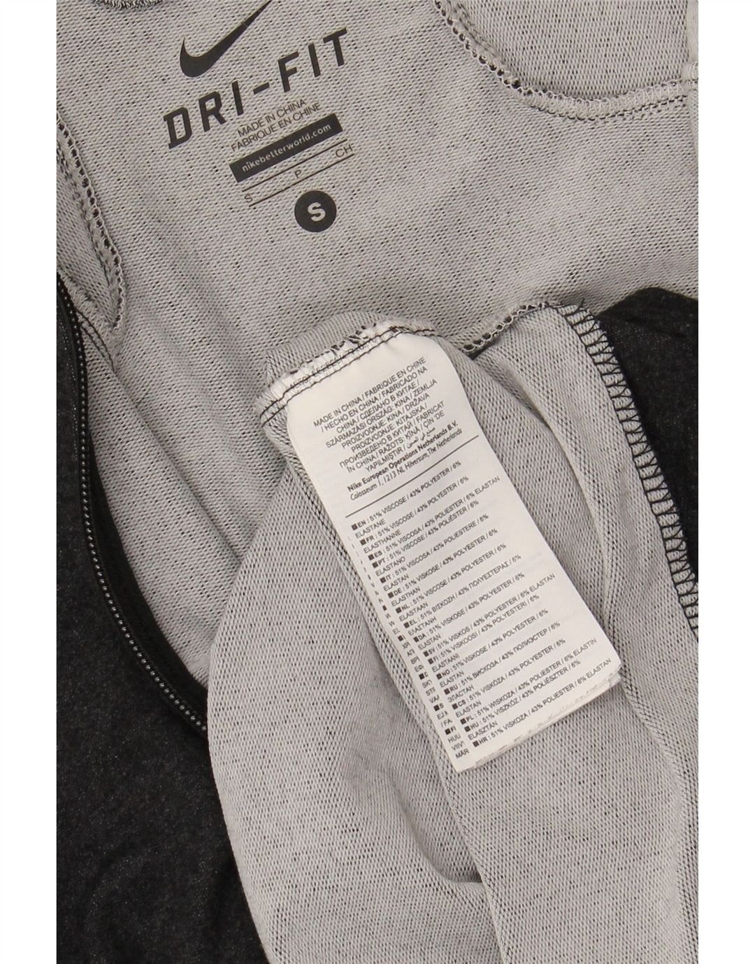 NIKE Mens Dri Fit Zip Hoodie Sweater Small Grey Viscose Vintage Nike and Second-Hand Nike from Messina Hembry 