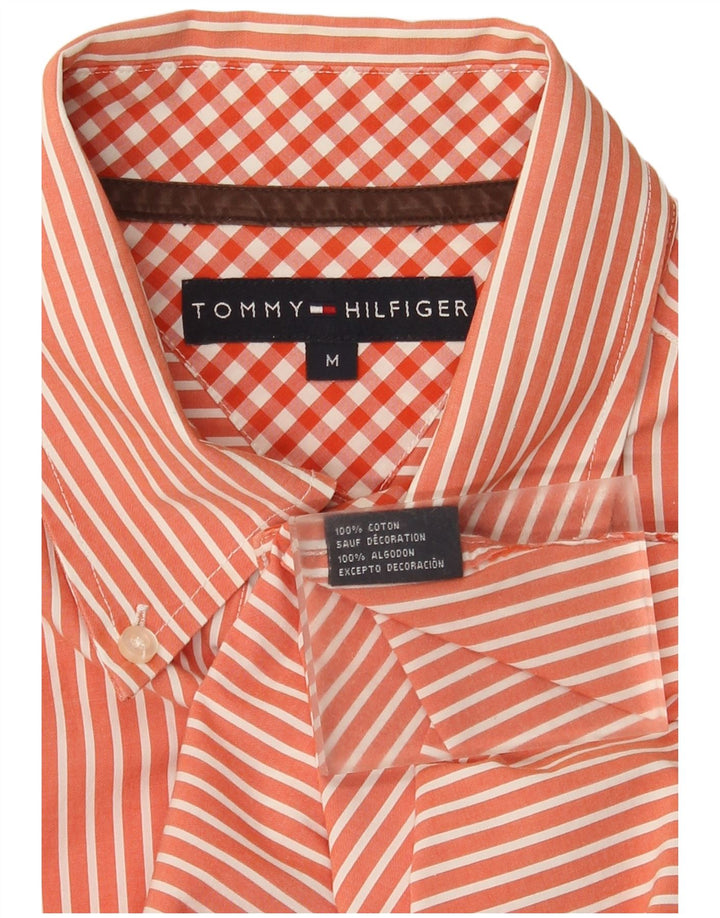 Tommy Hilfiger Mens Shirt Medium Orange Pinstripe Cotton