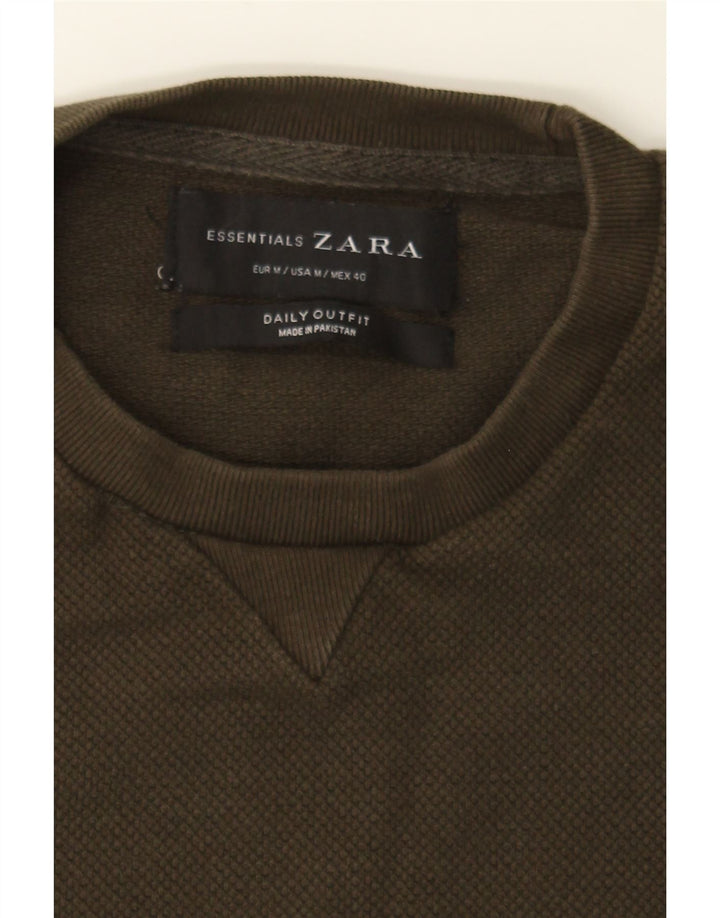 ZARA Mens Sweatshirt Jumper Medium Khaki Cotton Vintage Zara and Second-Hand Zara from Messina Hembry 