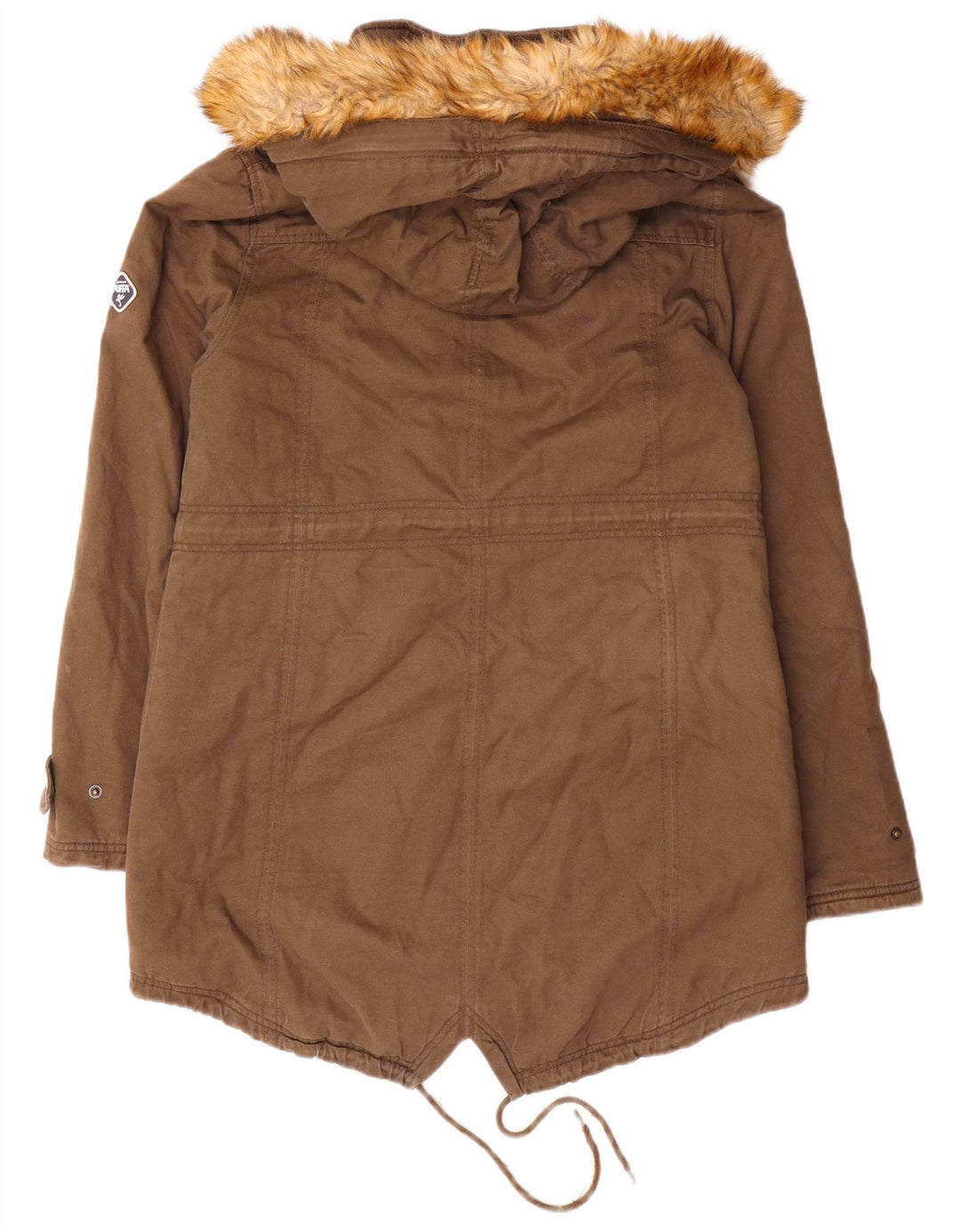 Puffa Womens Hooded Parka Jacket UK 14 Large Brown Cotton