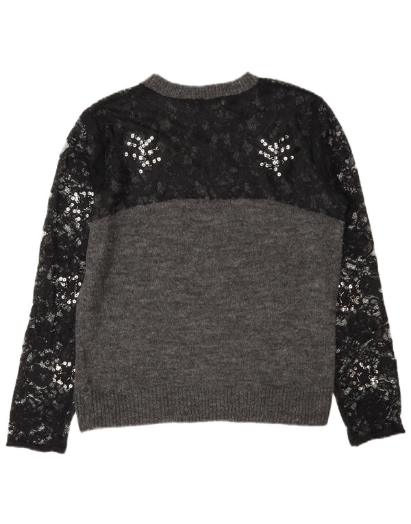 Zara γυναικείο πουλόβερ με λαιμόκοψη UK 10 Small Grey Colourblock