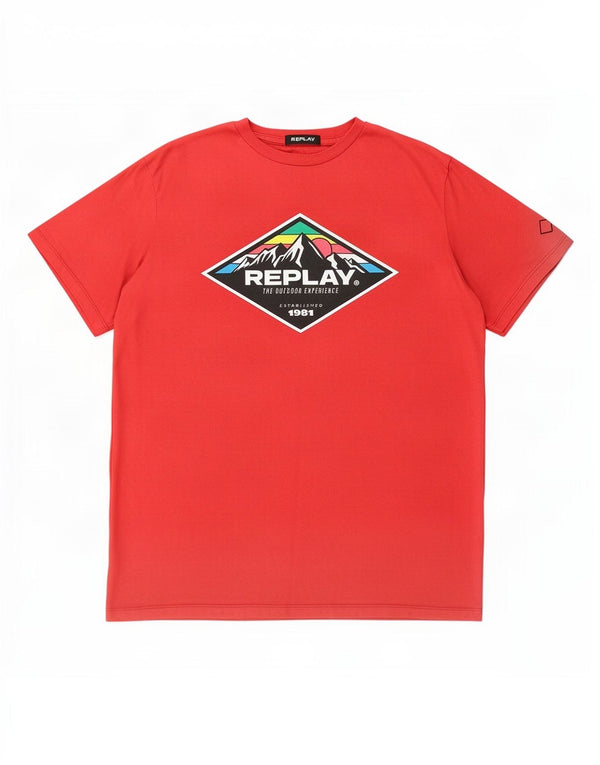 Camiseta gráfica masculina Replay Top 2XL algodão vermelho