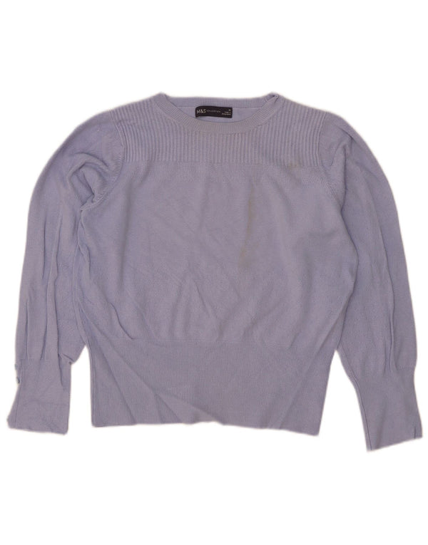 Marks & Spencer Womens Crop Boat Neck Jumper Sweater UK 10 Small Blue