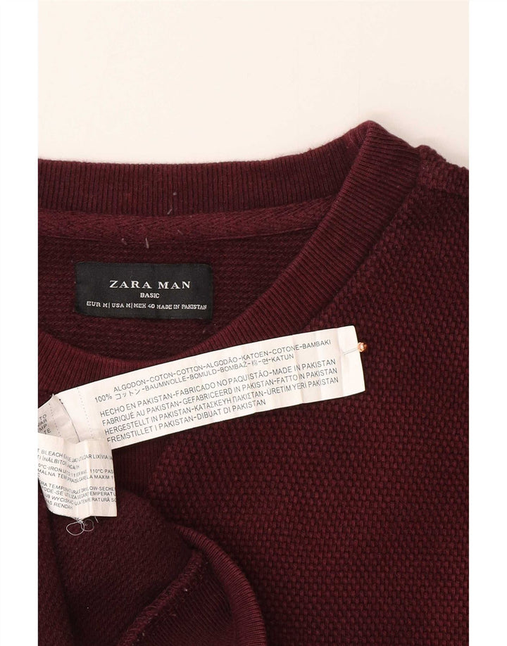 Zara Mens Sweatshirt Jumper Medium Burgundy Cotton