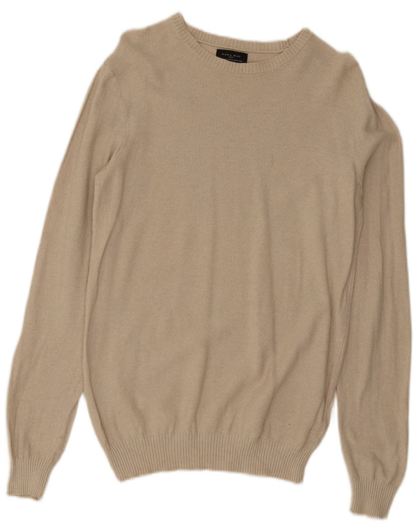Maglione maglione girocollo da uomo Zara in cotone beige medio