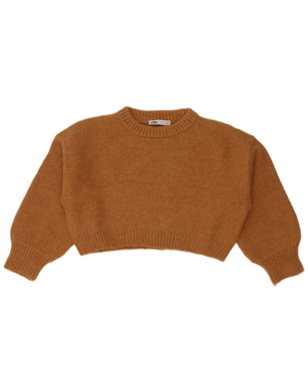 Zara Damen Crop Crew Neck Pullover Pullover UK 16 Large Braunes Nylon