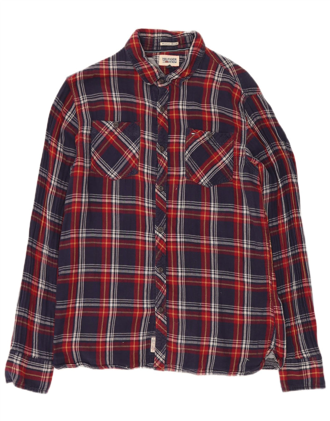 TOMMY HILFIGER Mens Flannel Shirt Large Navy Blue Check Cotton