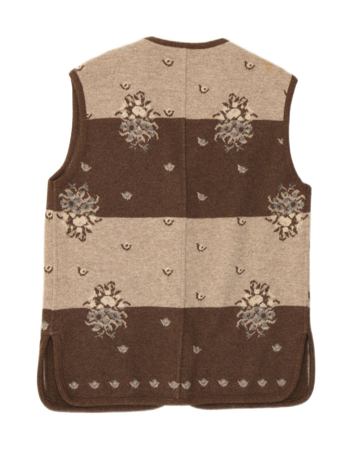 Silvy Womens Sleeveless Cardigan Sweater IT 42 Medium Brown Floral Wool