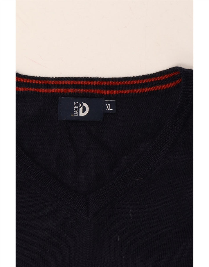 DACK'S Boys V-Neck Jumper Sweater 15-16 Years XL Navy Blue Wool Vintage Dack's and Second-Hand Dack's from Messina Hembry 
