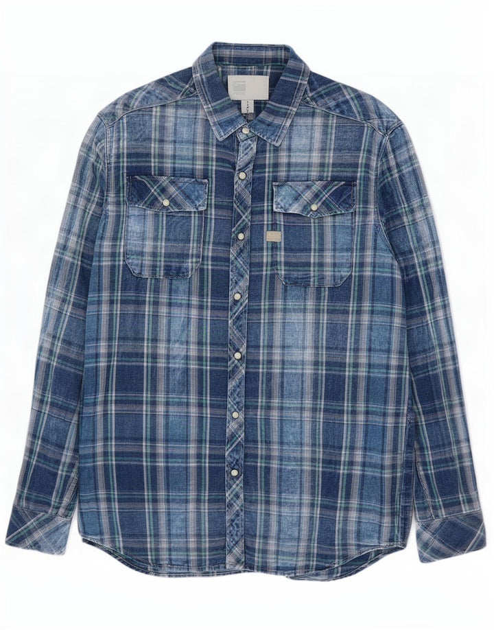 G-Star Mens Flannel Shirt Large Blue Check Cotton