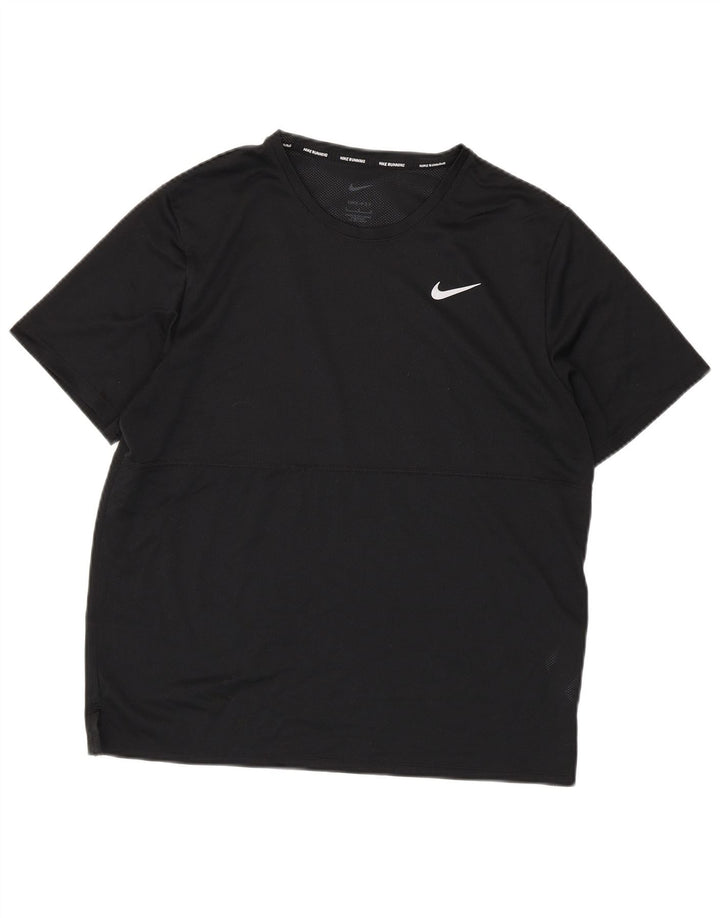 Nike Mens Dri Fit Running T-Shirt Top Large Black Polyester