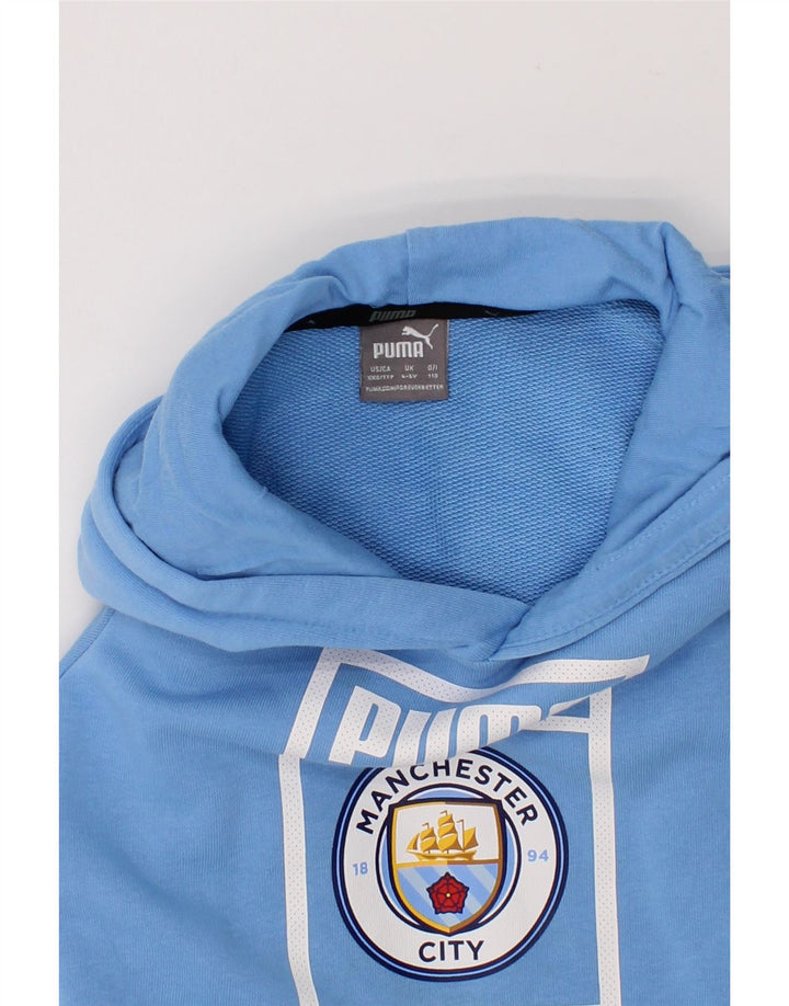 PUMA Boys Graphic Hoodie Jumper 4-5 Years Blue Cotton Vintage Puma and Second-Hand Puma from Messina Hembry 