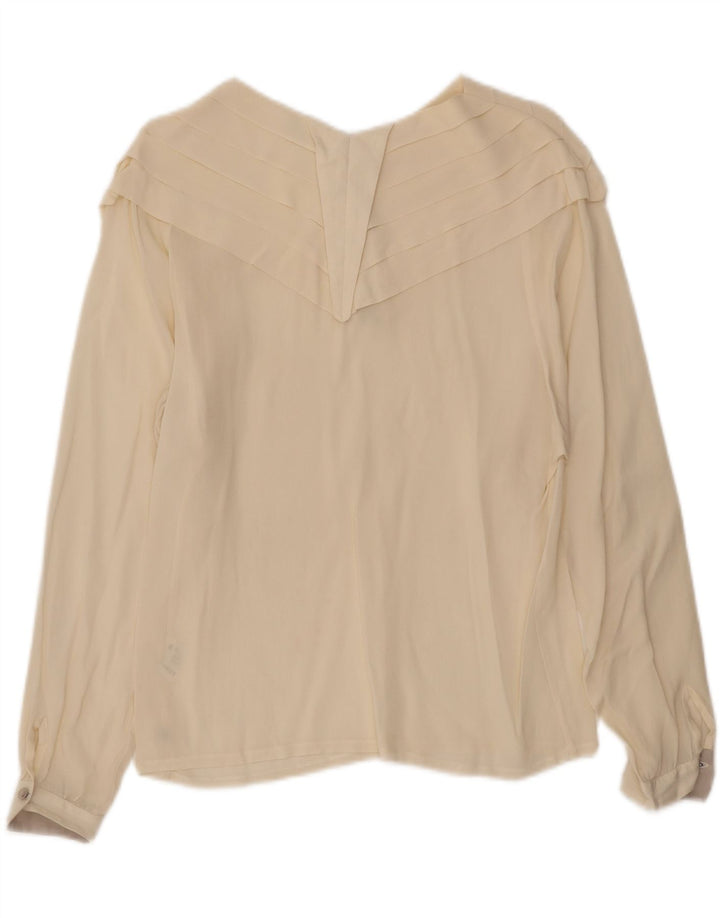 VINTAGE Womens Long Sleeve Blouse Top UK 12 Medium Off White Acetate Vintage Vintage and Second-Hand Vintage from Messina Hembry 