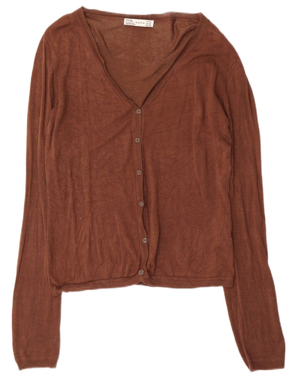 Zara Damen-Cardigan-Pullover UK 16 Large Braun Rayon