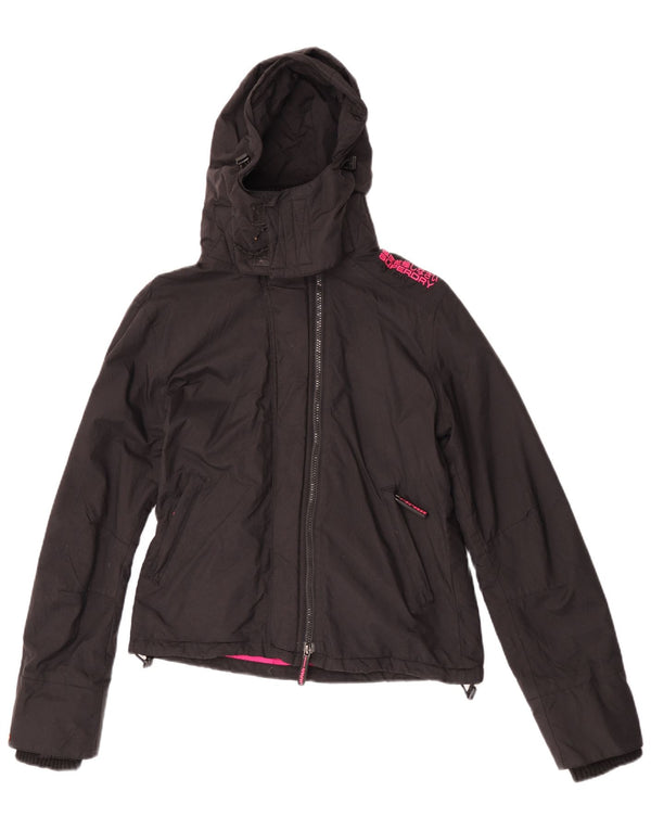 Superdry vindjakkejakke med hætte til kvinder UK 14 Medium Sort Nylon