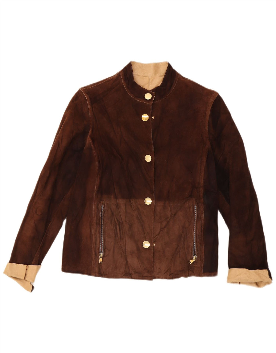 Vintage vendbar damejakke IT 42 Medium Brown Colourblock