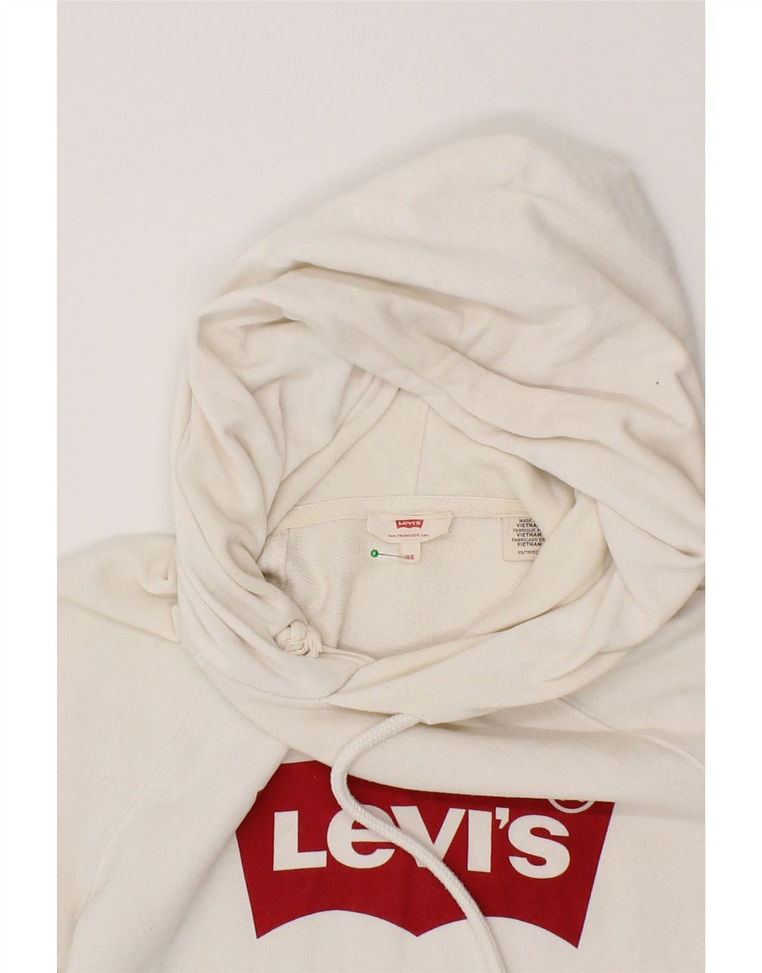 LEVI'S Womens Graphic Hoodie Jumper UK 6 XS White Cotton Vintage Levi's and Second-Hand Levi's from Messina Hembry 