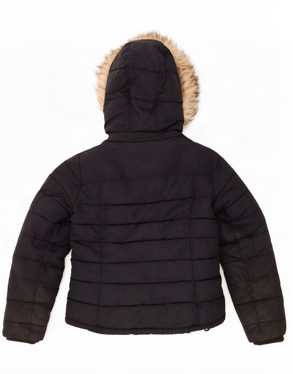 Topshop Womens Hooded Padded Jacket UK 12 Medium Black Polyester