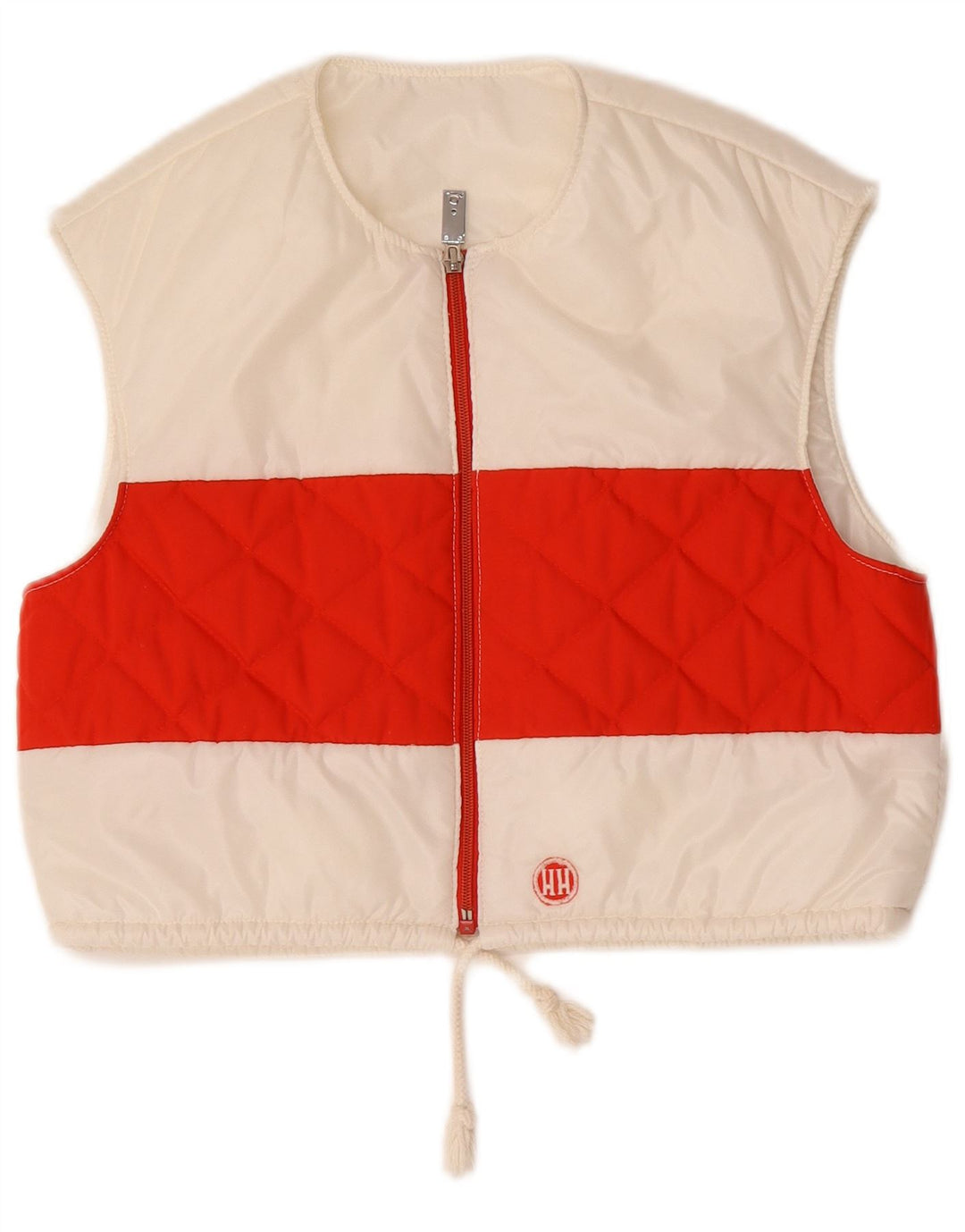 Vintage Womens Crop Oversized Quilted Gilet EU 36 Small White Colourblock