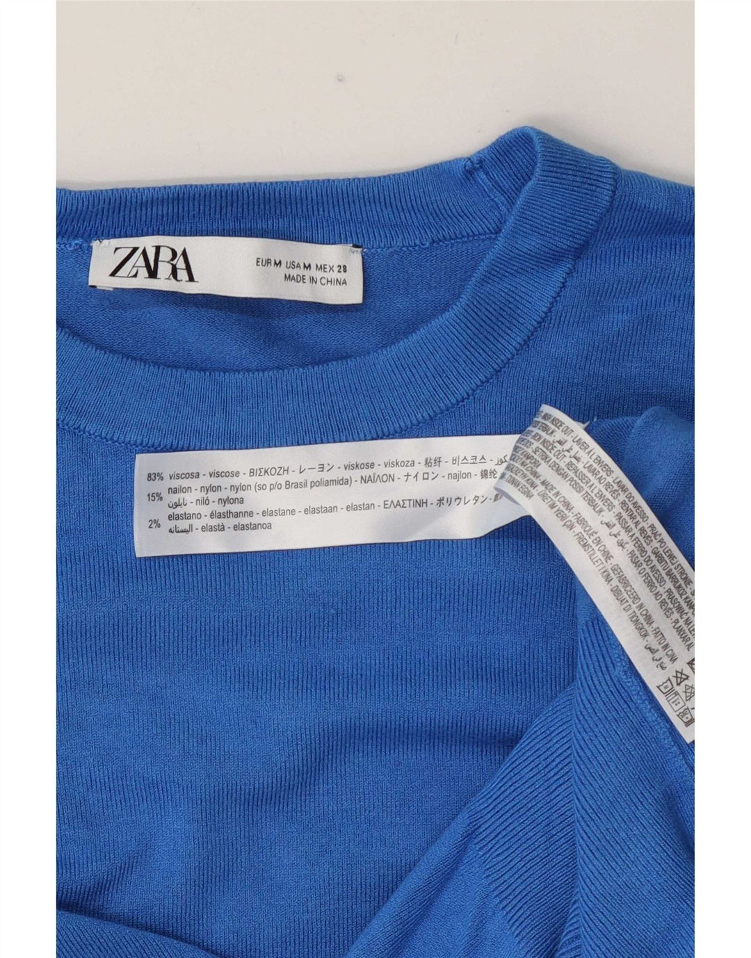 Zara Womens Crew Neck Jumper Sweater UK 12 Medium Blue Viscose