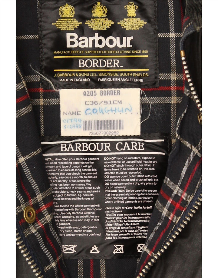 Barbour Mens Border Waxed Cotton Coat UK 36 Small Black