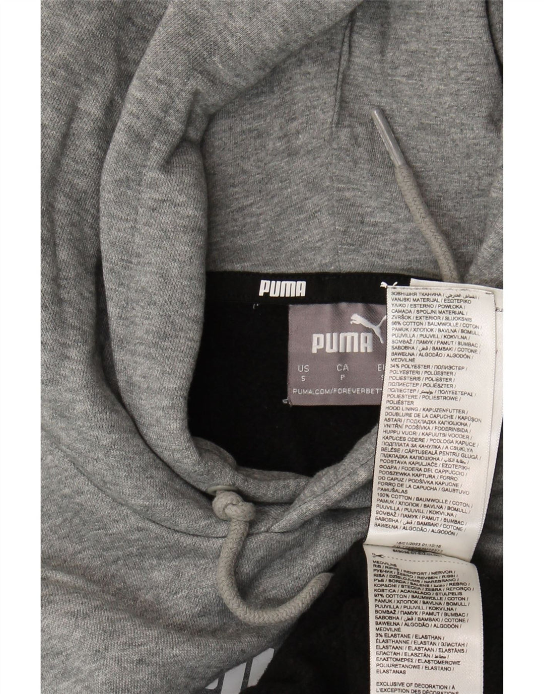 PUMA Mens Hoodie Jumper Small Grey Colourblock Cotton Vintage Puma and Second-Hand Puma from Messina Hembry 