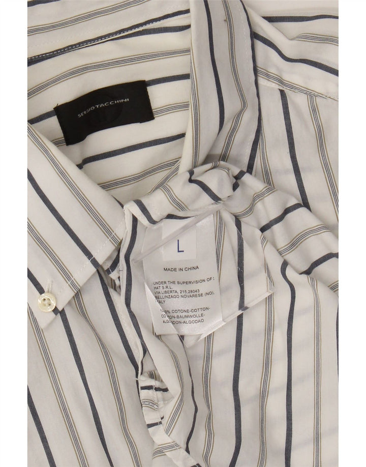 Sergio Tacchini herreskjorte stor hvid stribet bomuld