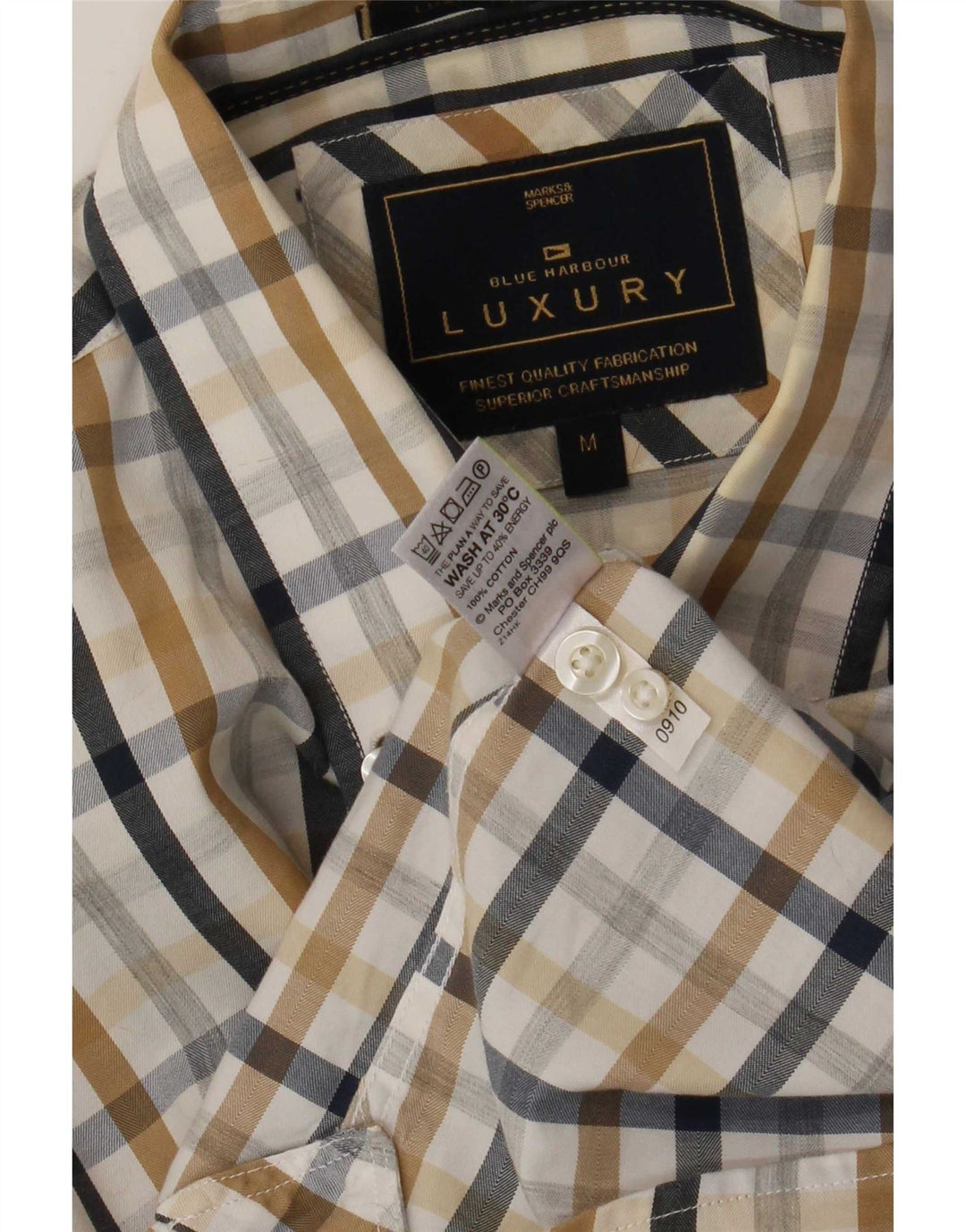Marks & Spencer Mens Blue Harbour Shirt Medium Multicoloured Gingham Cotton