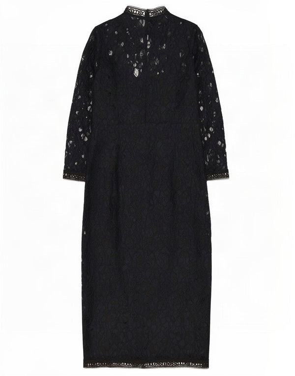Zara Womens See Through Lace Maxi Dress UK 12 Medium Navy Blue Floral
